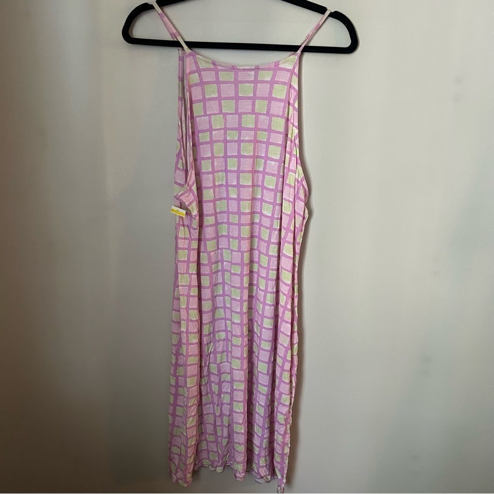 BP Dress Midi Sun Dress Grid Pink Purple Green White Lettuce Edge Casual Summer - Picture 6 of 11